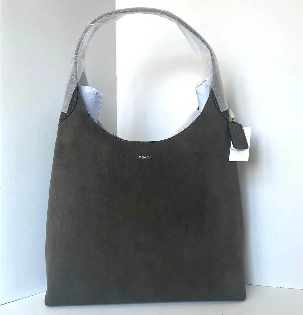 Coach Brooklyn 39 Shoulder Bag Olive Suede Leather Hobo Brass CW636